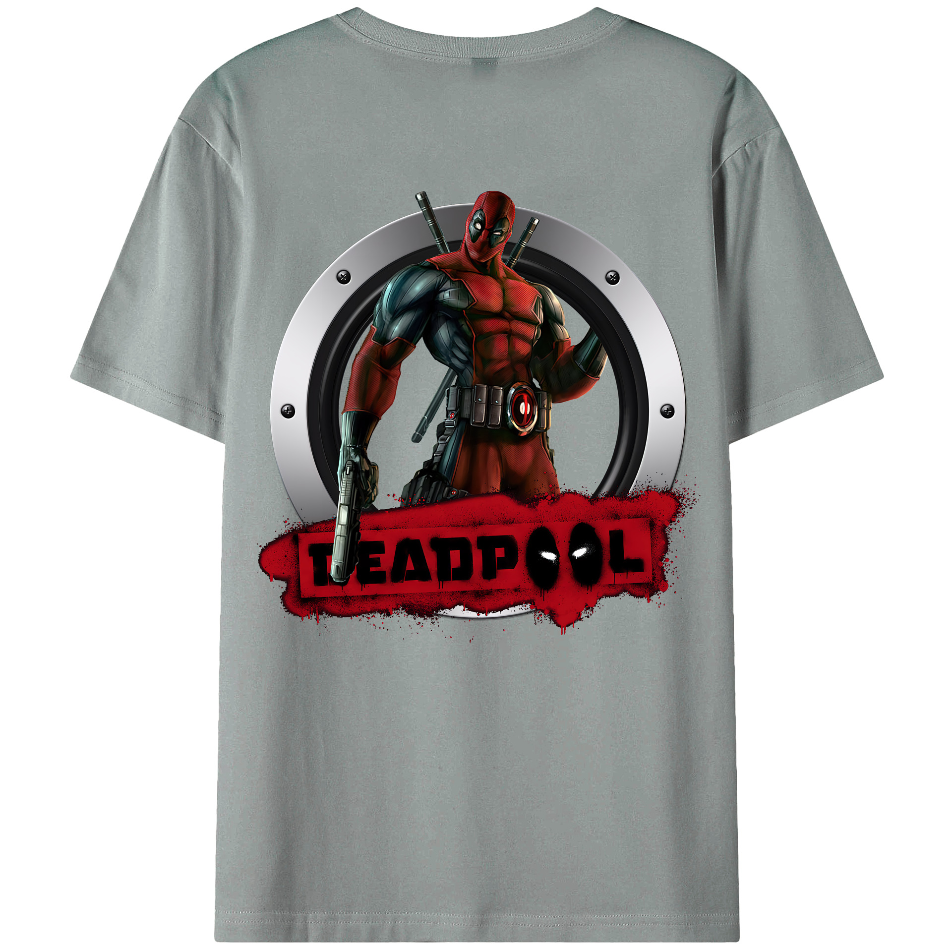 （画像用） Deadpool デッドプール 綿100％ メンズ半袖Tシャツ（バックプリント） 通気性